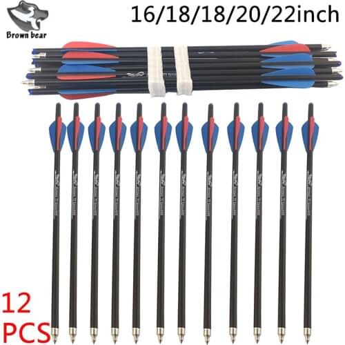 12Pcs Archery 16/17/18/20/22inch Mixed Carbon Arrows 3inch TPU Arrow Feather Replaceable Arrowhead for Hunting Crossbow Bolt