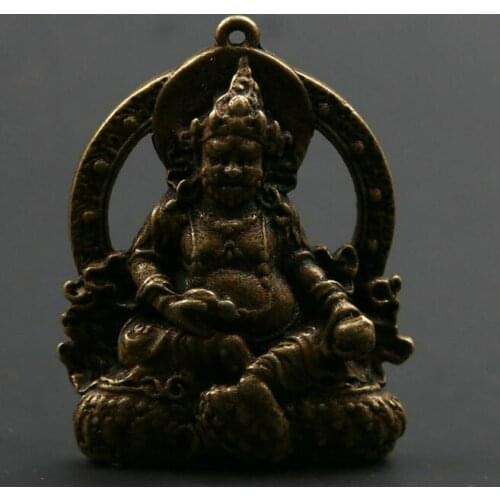 Tibet Bronze Tantra Buddhism Yellow God Of Wealth Amulet Pendant Exorcise Evil Spirits Statue
