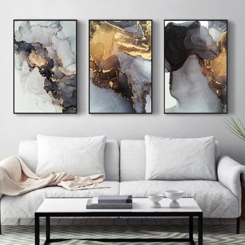 Wall Art Abstract Golden Black Marble Pattern Lines Painting Modern Picture Nordic Canvas Posters Prints Living Room Decoration