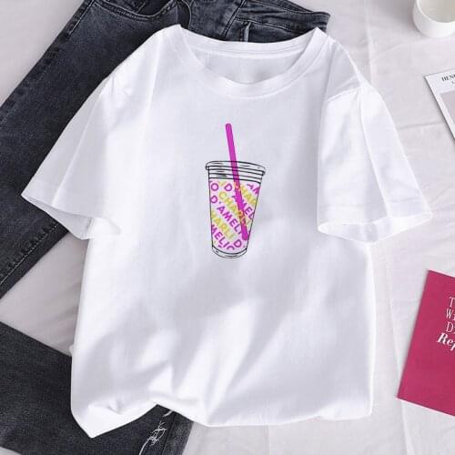 Womens T-shirt O-Neck Short Sleeve Charli DAmelio Ice Coffee Splash Harajuku Graphic T-shirt Girl T-shirt
