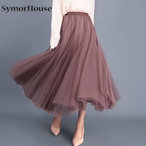 2021 New Autumn Tulle Skirt Women pleated tutu skirt beading A-line mesh midi Skirt female Three-layer long elegant skirt
