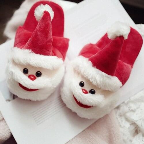 1PR Women Men Christmas Shoes Santa Home Sippers Cotton-wool Christmas Sandals Autumn and Winter Short Plush Warm