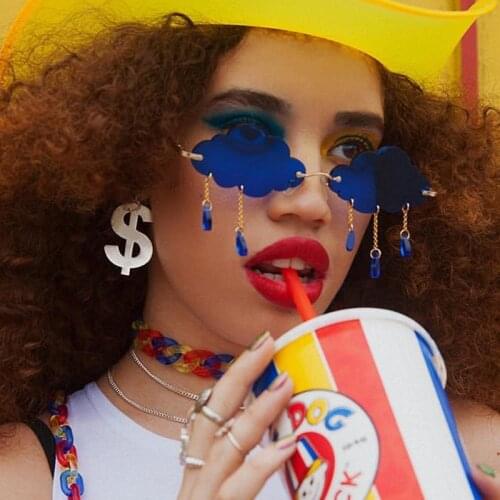 2020 New Brand Cloud Blue Sunglasses For Women Alloy Irregular Tassel Pendant Party Sun Glasses Female Red Gray Crystal Shades