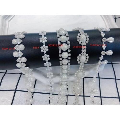 1 Yards Rhinestone Chain Pearl Crystal Chain Sew On Trims Wedding Dress Costume Applique