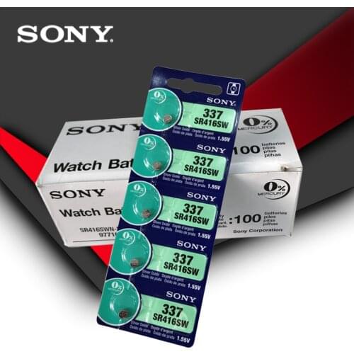 100pc Sony 100% Original 337 SR416SW 1.55V Silver Oxide Watch Battery SR416SW 337 Button Coin Cell MADE IN JAPAN