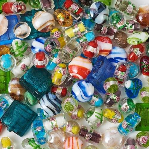 120pcs/box Handmade Round Silver Color Foil Lampwork Glass Bead for Jewelry Making Diy Bracelet Mixed Shapes