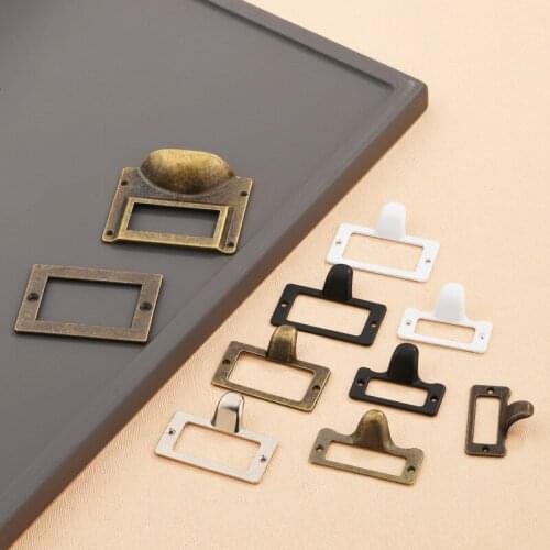 4PCS Antique Handles Business card Holder Label Pull Frame For Cabinet Drawer Record Box File Case Knob Furniture Hardware Parts