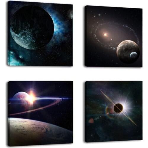 4 Piece Outer Space Plants Canvas Wall Art Photo Modular Cuadros Landscape Wall Pictures for Living Room Bedroom Home Decor