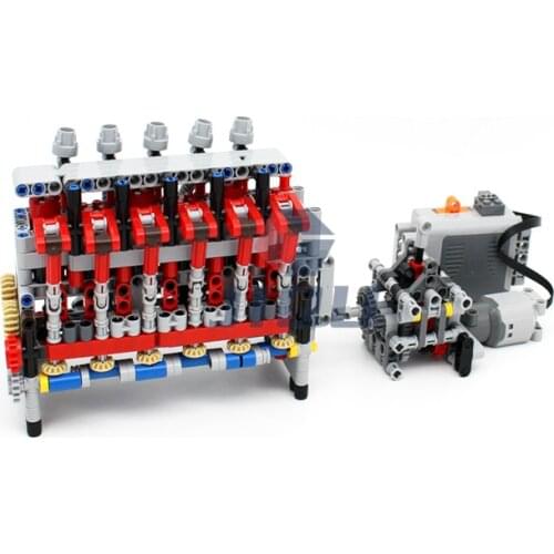 MOC 4 Speed Engine Gearbox Sequential Gearbox with 6 Cylinder Inline Engine Building Block Model DIY Toys Compatible High-tech