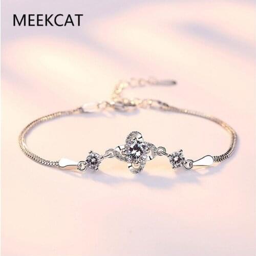 925 Sterling Silver New Fashion Four Leaf Clover Zircon Bracelets For Women Luxury Crystal Jewelry pulseira de prata feminina