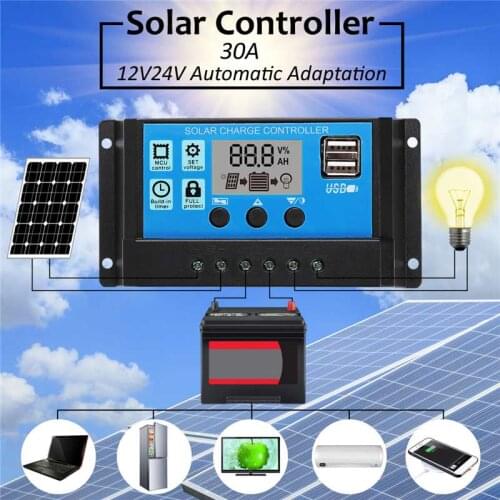 50A Solar Charge Controller Solar Panel Controller 12V/24V Adjustable LCD Display Solar Panel Battery Regulator with USB Port