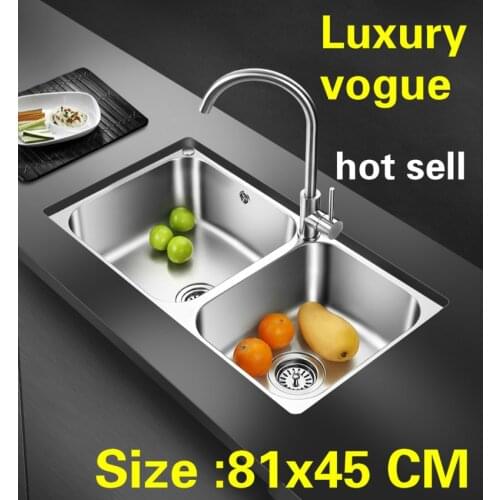 Free shipping Apartment vogue kitchen double groove sink luxury do the dishes 304 stainless steel big hot sell 810x450 MM