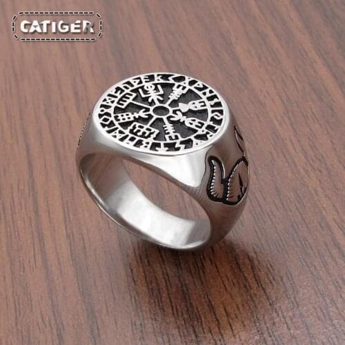 Free Shipping Punk 316L Stainless Steel Nordic Viking Ring Custom Rune beads Signet Caw Scandinavn Odin Symbol Men Jewelry