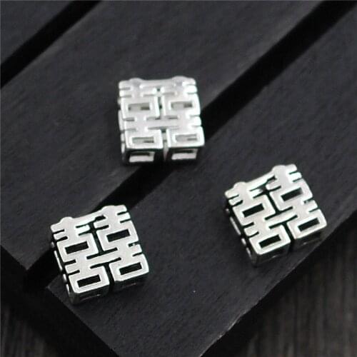 100% 925 Sterling Silver Hollow Out Spacer Beads 9mm Double Happiness Craft For Bracelets Necklace DIY Women Men Jewelry Making