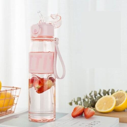 Portable Women Water Bottle Straw Lid Leak Proof Sport Juice Bottle Summer School Women Botella Water Bottle Workout AB50WB