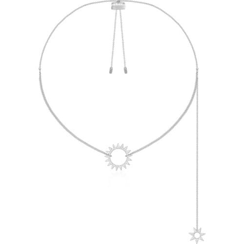 SLJELY Luxury Brand Real 925 Sterling Silver Double Sun Pendants Adjustable Necklace Micro Zirconia Women High Quality Jewelry