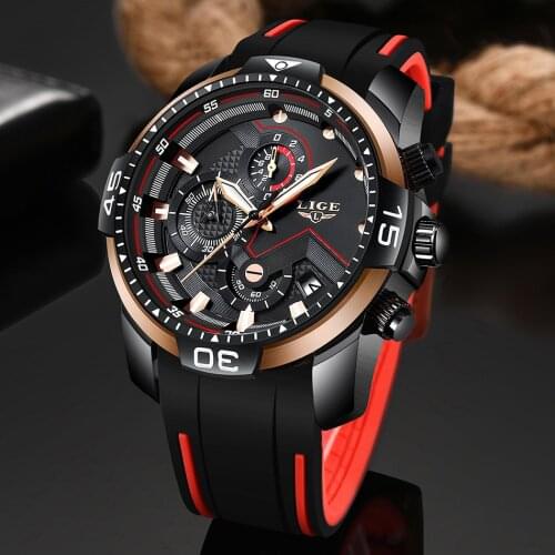 LIGE 2020 Watch Mens Silicone Casual Sport Watch Top Brand Luxury Fashion Quartz Men Watches Waterproof Clock Relogio Masculino