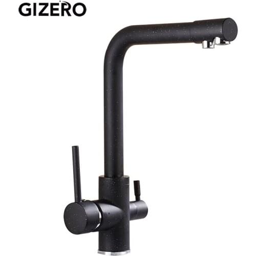 GIZERO Water Purifier Faucet Kitchen Filter Tap Black Drink Water Faucet Dual Handle with Hot&Cold Mixer Crane GI2090