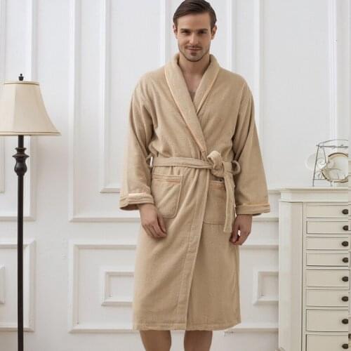 Bathrobe Men Cotton Thick Towel Fleece Male Dressing Gown Towel Sleepwear Pure Color Nightgown Kimono For Long Flannel Pyjamas