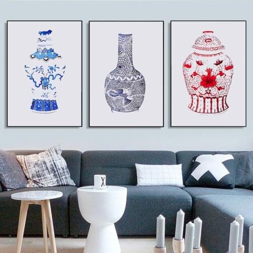 Canvas Painting Print China Vase Porcelain Posters Wall Art Chinese Traditional Home Decorative Living Room Modular Pictures