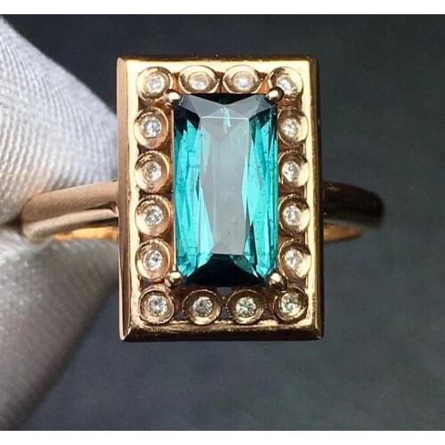 Tourmaline Ring 1.9ct Fine Jewels Pure 18 K Gold Jewelry Natural BlueTourmaline Diamonds Females Rings for Women Fine Rings