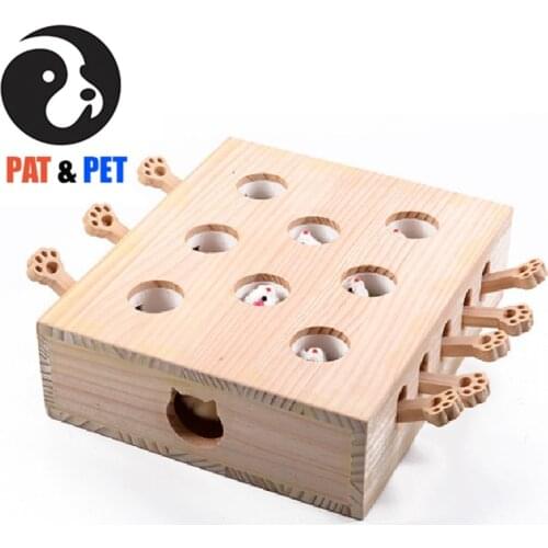 Cat Interactive Toys , Whack a Mole Mouse Exercise Toy , Solid Wood Puzzle Box