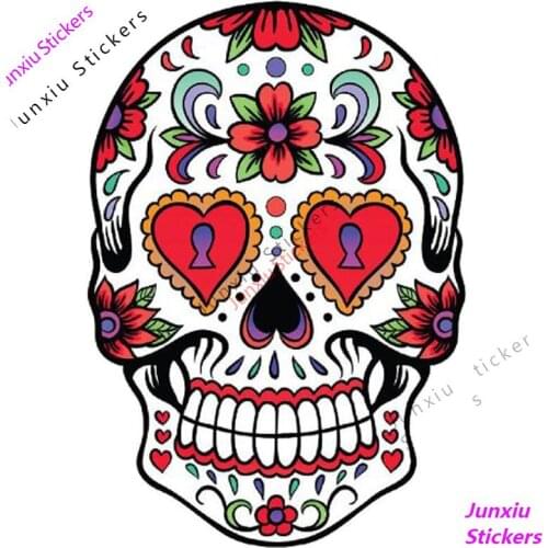 Mexican Day of The Dead Sugar Skull with JDM External Car Sticker Style Multi Colour Stickerbomb Motif SUV Fine Decal PVC13x11cm