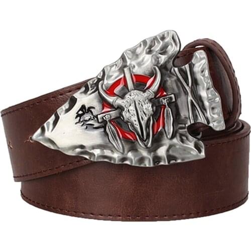 Cool mens belt bull head funky punk rock style belt west cowboy style Ngau Tau totem personality triangle belt buckle