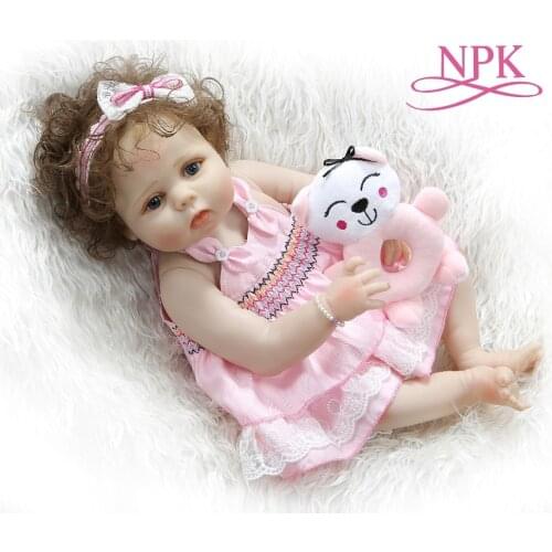 NPK 56CM full body slicone reborn baby doll girl bebe doll reborn Bath toy hand-rooted curly hair Anatomically Correct