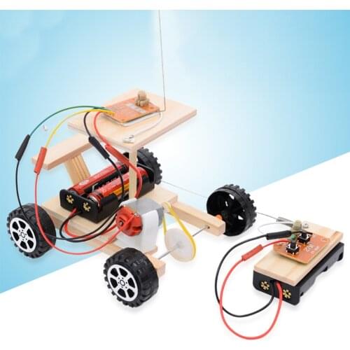 Wooden Physical Assembled Racing Model Kit Radio Knowledge Safe DIY Car Wireless Set Remote Control Gear Action Motor Principle