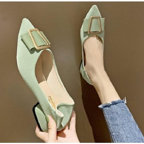 2021 new all-match pointed toe shallow mouth womens shoes fashion retro solid color soft sole mid-heel shoes