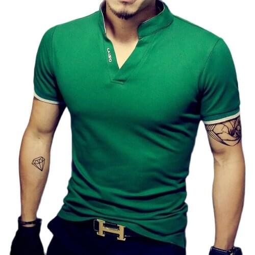 2019 Heat Summer New Mens Fashion Boutique Solid Color Casual Stand Collar Short-sleeved Polo Shirts Mens Slim Tee Shirt M-5XL
