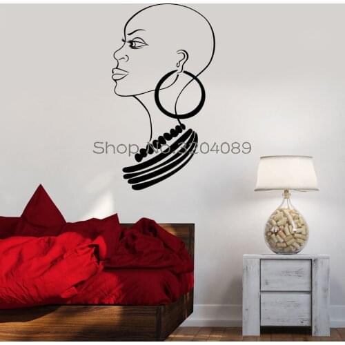 New Vinyl Decals Africa African Girl Great Decoration Room Black Wall Stickers Without Hair Self-adhesive Art Deals Murals YY492