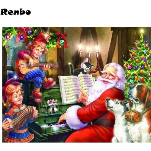 Full Square Diamond Painting Santa Claus and kids and dogs Diamond Embroidery Cross Stitch Diamonds Mosaic 2020 New Year Gift