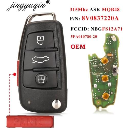 Jingyuqin 4 Buttons Remote Flip Car Key Fob 315MHz MQB48 DE 8V0837220A NBGFS12A71 5FA010780-20 OEM For Audi A3 S3 2013-2019
