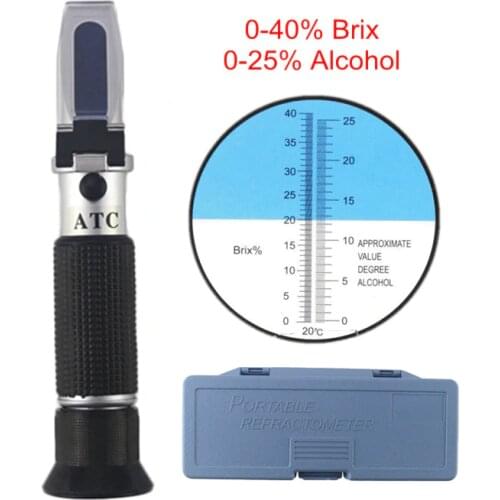 0-40% Refractometer For Wine Tester For Wine Brix Sugar For Braga Wine Alcohol Meter 0-25% ATC Refratometer For Grape Tester