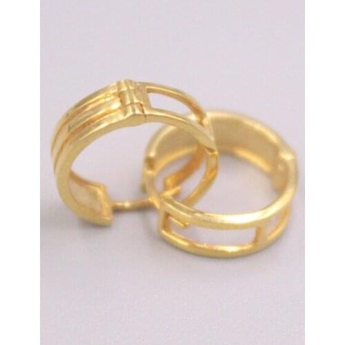 Real Pure 18K Yellow Gold Earrings Carved Three Lines Hollow Hoop Earrings 1.9g For Men Woman Lucky Gift