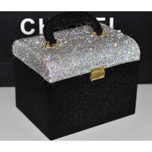 Sparkling Makeup Organizer Box Diamond Portable Cosmetic Case PU Leather Rhinestone Handmade Cosmetic Bag for Make Up Storage