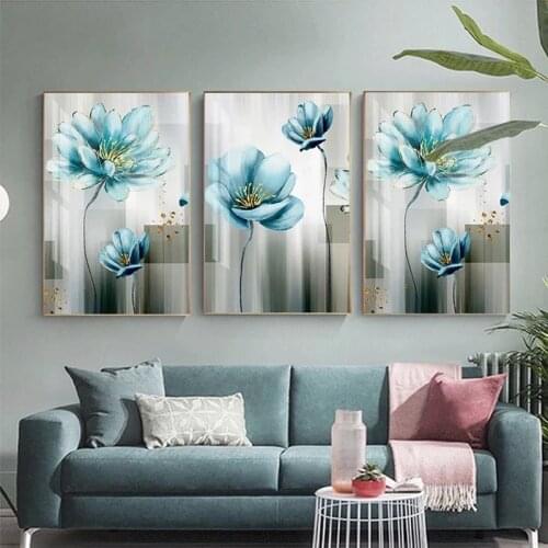 Light Blue Flower Canvas Painting Wall Poster Plant Picture For Living Room Bedroom Dining Room Wall Decoration Home Decor