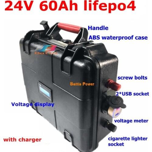 Waterproof 24V 60AH lifepo4 BMS 8s with USB ports for golf cart Solar energy storage boat Wild donkey camping + 5A Charger