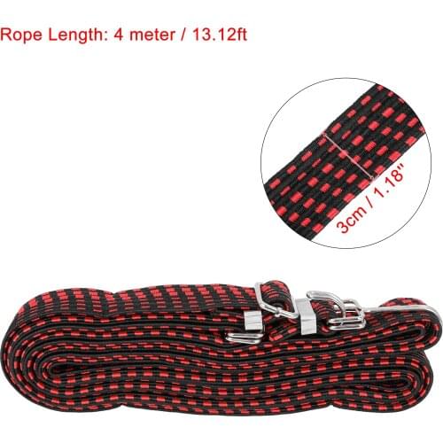 X Autohaux 1M 2M 3M 4M Length Red Motorcycle Adjustable Luggage Strap Elastic Cord Fixed Rope Lashing Tie Down Strap With Hooks