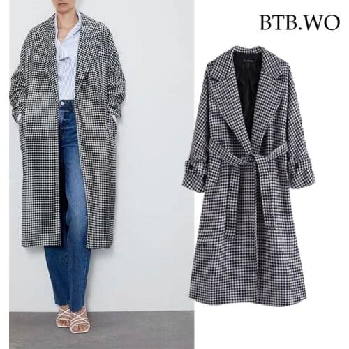 BTB.WO Za Jacket Women 2021 Autumn Vintage Lacing Check Shirts Oversize Jackets Women Coat Casual Long Sleeve Female Coat Tops