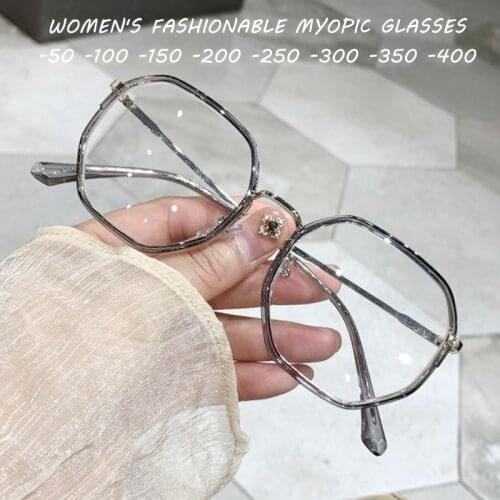 Women Myopia Polygonal Glasses Vintage Spectacle Frames Female Optical Transparent Eyewear Less Than 1.0-1.5-2.0 To -4.0
