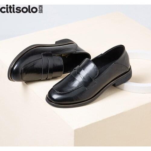 1719/Single Shoe 2020 Spring New Round Head Retro Style Simple Square Seel Low Heel Womens Shoes Shoes Women