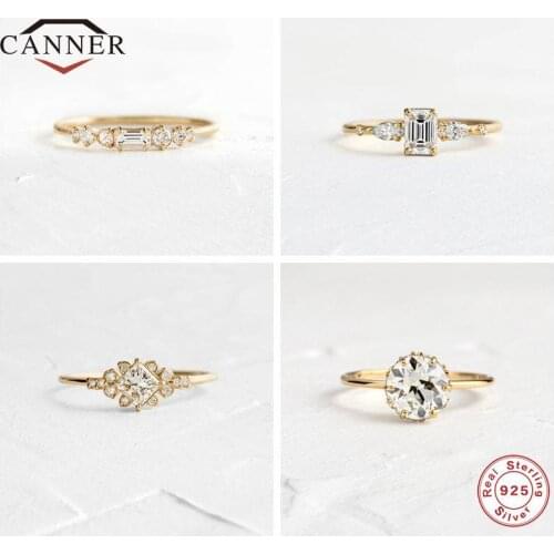CANNER Luxury Classic Women Wedding Ring 925 Sterling Silver Exquisite Charm Zircon Crystal Finger Rings Engagement Gift Jewelry