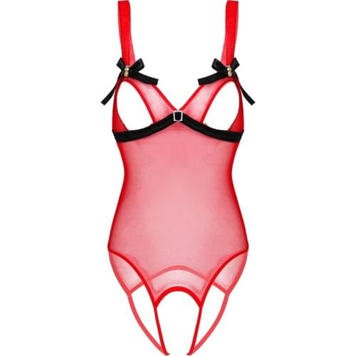Women Sexy Exotic Teddies See Through Mesh Lingerie Deep V Neck Sleeveless Open Cup Christmas Costumes Leotard Jumpsuit Bodysuit