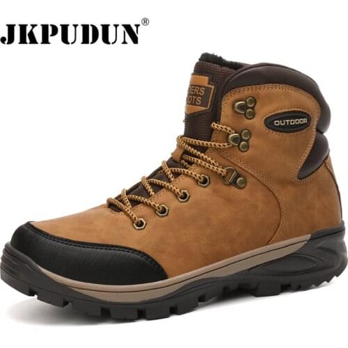 Winter Casual Ankle Boots Warm Fur Mens Snow Boots Outdoor Hikking Shoes Waterproof Mens Sneakers Leather Work Boot Bota Hombre