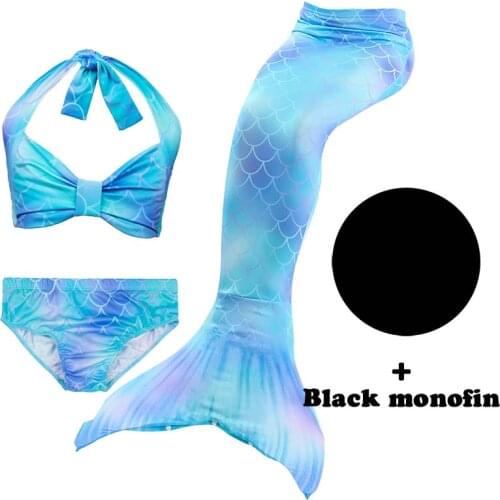 2020 Ariel Little Mermaid Tails With Black Monofin for Swimming Cosplay Costume Girls Swimsuit Kids Children Swimmable Monofin