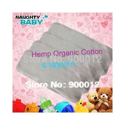 Free Shipping Naughty Baby All Hemp Organic cotton 50pcs 4 Layers Washable Reusable Baby Cloth Diaper Nappy Inserts