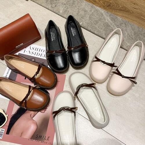 Casual Round head Leather Sweet Ballet flat Bowknot cap toe Woman Ballerina shoes Slip On beanie shoes tenis feminino U19-09